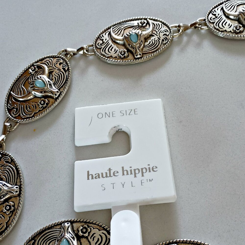 NEW! HAUTE HIPPIE Adjustable CONCHO CHAIN BELT - Picture 6 of 7